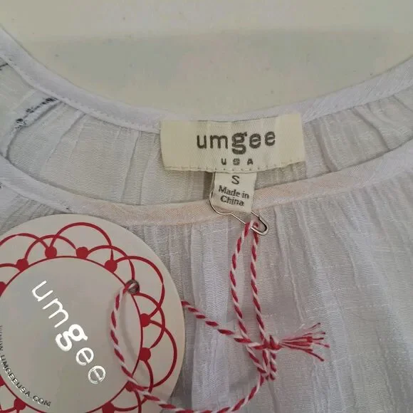 Umgee Women's S Boho Embroidered Gather Sleeve Swing Dress Shift Tunic - Picture 3 of 7